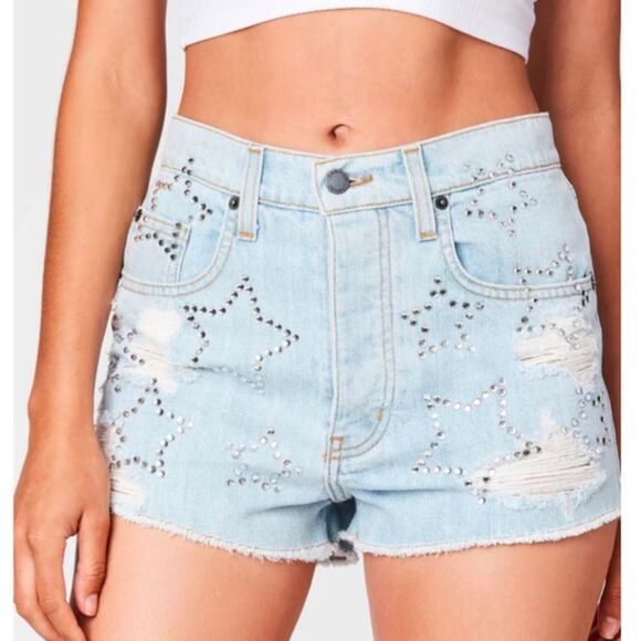 Carmar rhinestone star denim jeans Cut Off Ripped Distressed July shorts Size 26 - Picture 1 of 12